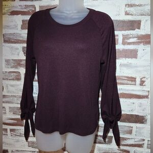 GAP Women's Deep Burgundy Knit Top with Tie Sleeves